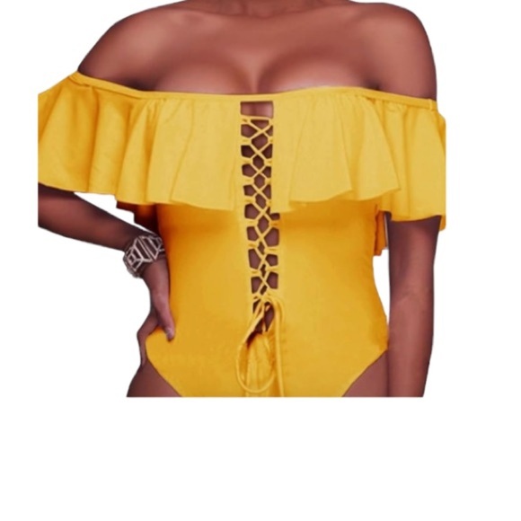 Women's Yellow  Lace Up One-Piece Swimsuit |Bodysuit |Size XXL beach boho - Picture 1 of 12
